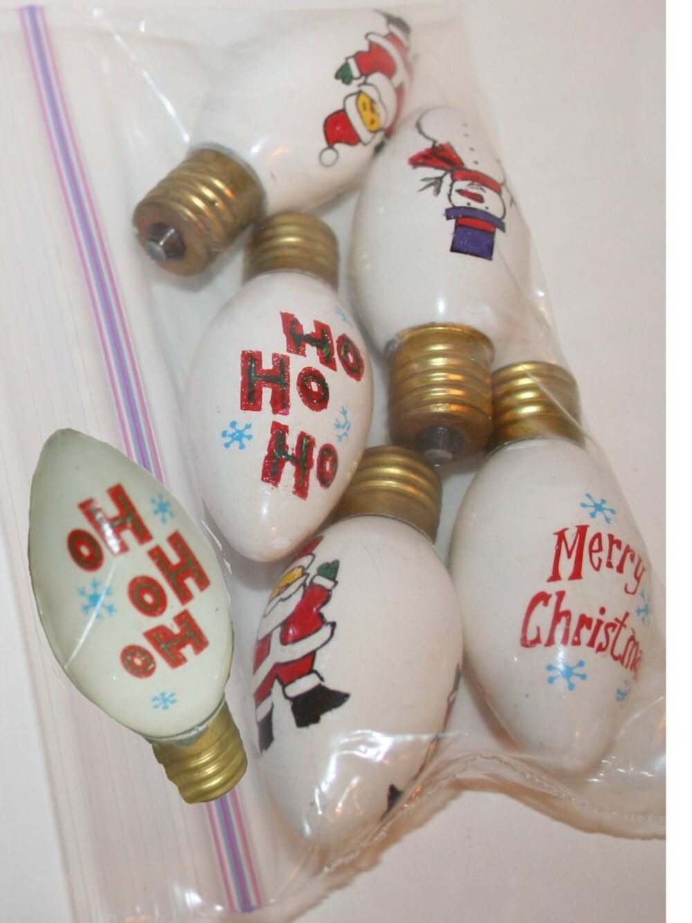 Vtg (6) Variety Seasonal Specialties C9 White Light Bulbs Painted Holiday LOT